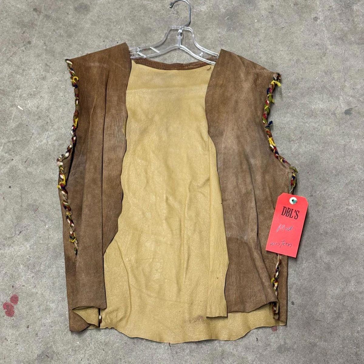 Vintage 60s 70s Suede Western Film Costume Vest Yarn Trim
