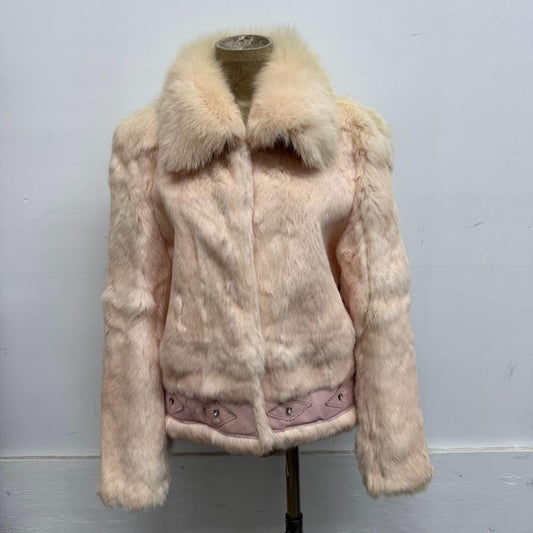 Vintage Y2K Pastel Baby Pink Rabbit & Fox Fur Jacket Coat