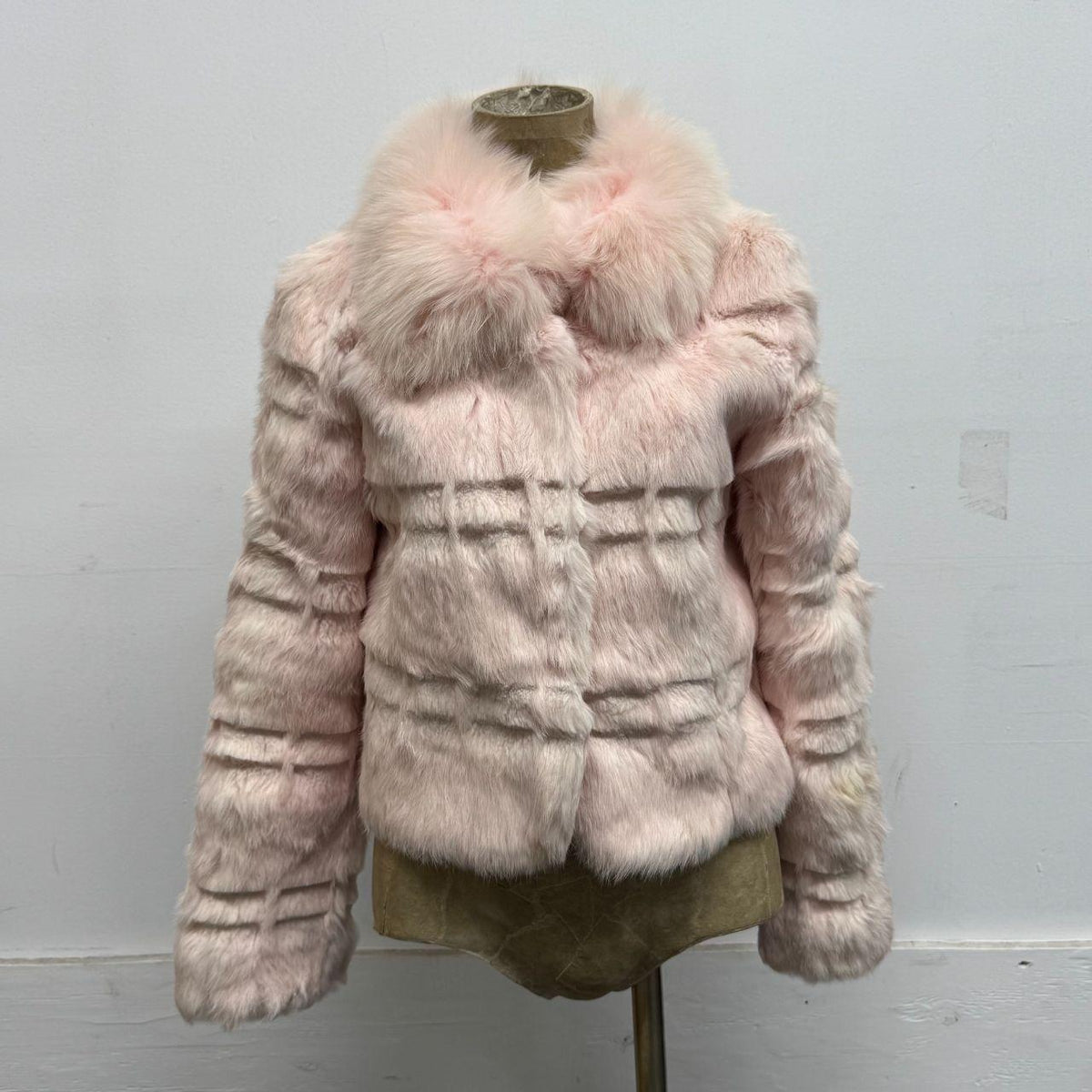 Vintage Y2K Pastel Baby Pink Rabbit & Fox Fur Jacket Coat