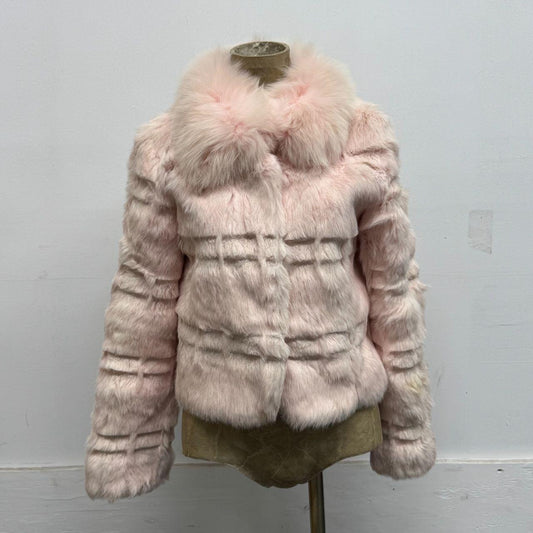 Vintage Y2K Pastel Baby Pink Rabbit & Fox Fur Jacket Coat