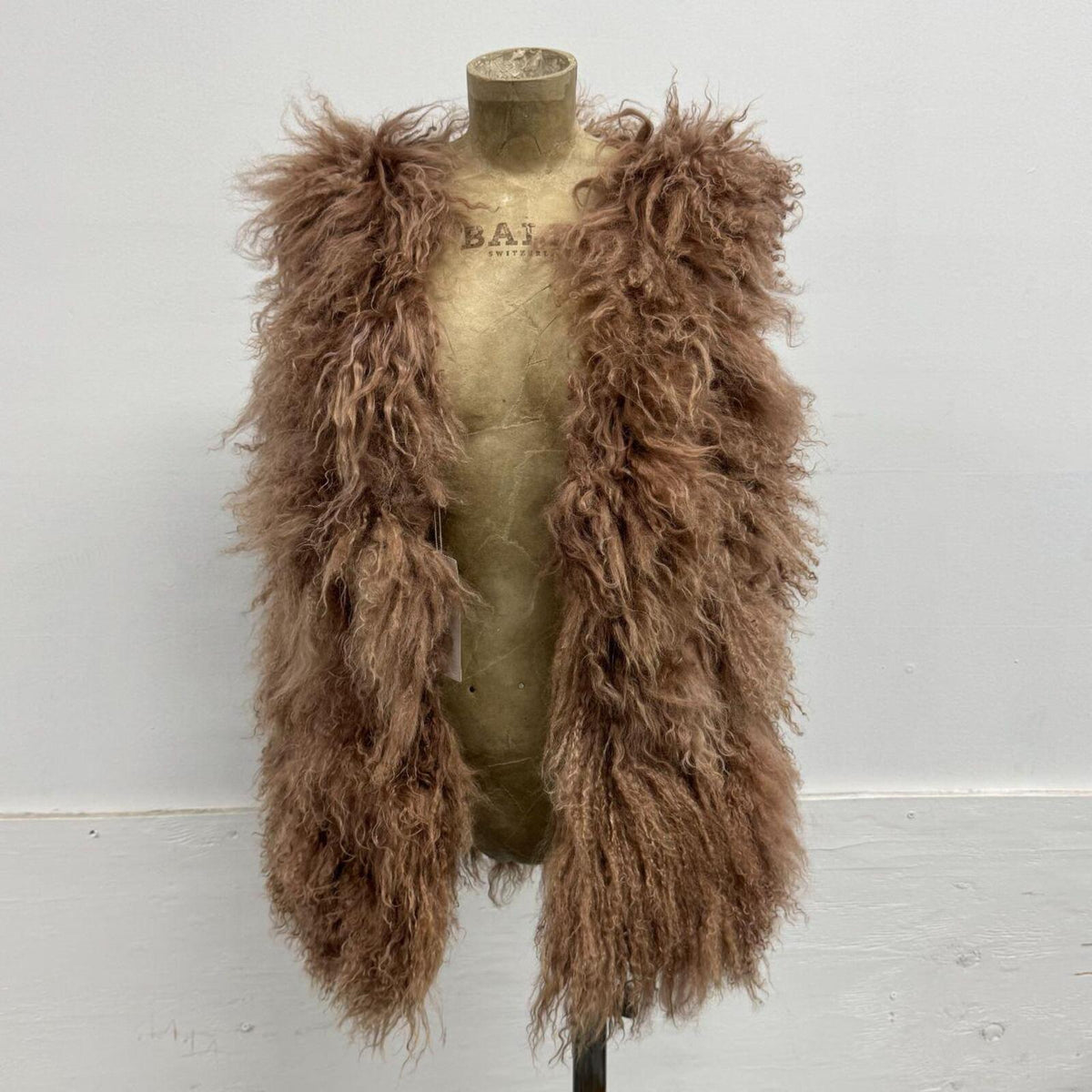 Vintage Taupe Brown Mongolian Lamb Cropped Vest