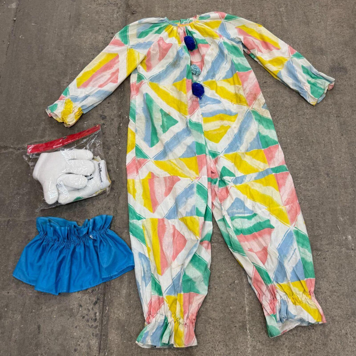 Vintage 1970s Homemade Pastel Geometric Clown Costume Set