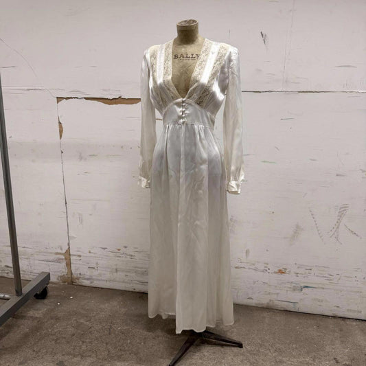 Restored 1940s Vintage White Ivory Satin Wedding Dress W/ Matching Slip 2pc Set