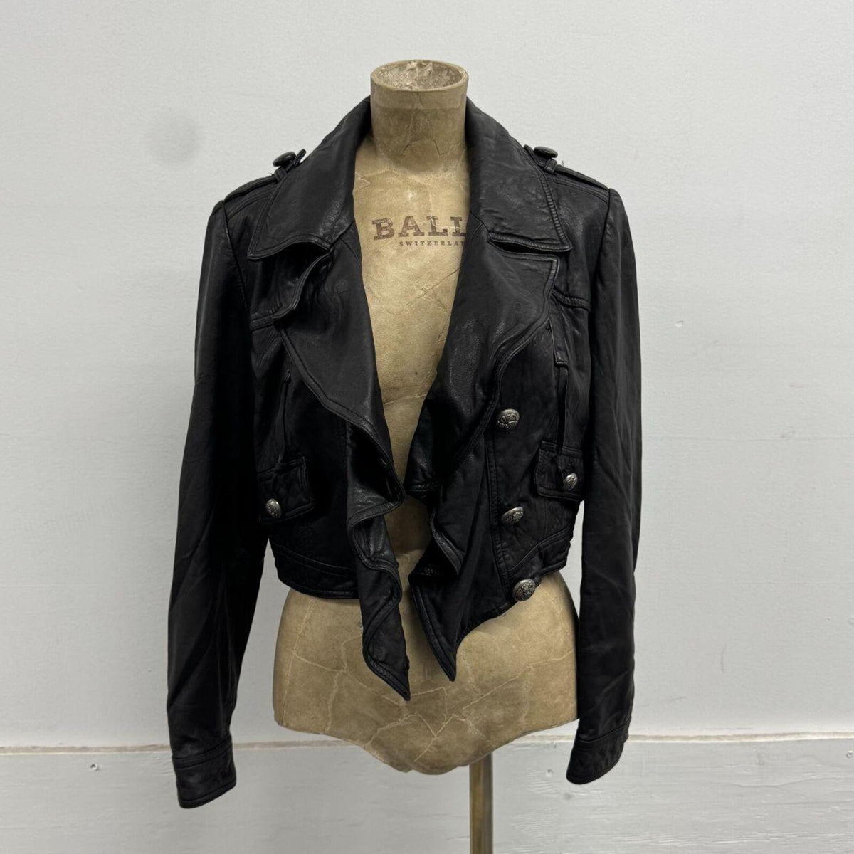 Vintage Black Moto Cropped Asymmetric Avant Garde Leather Jacket