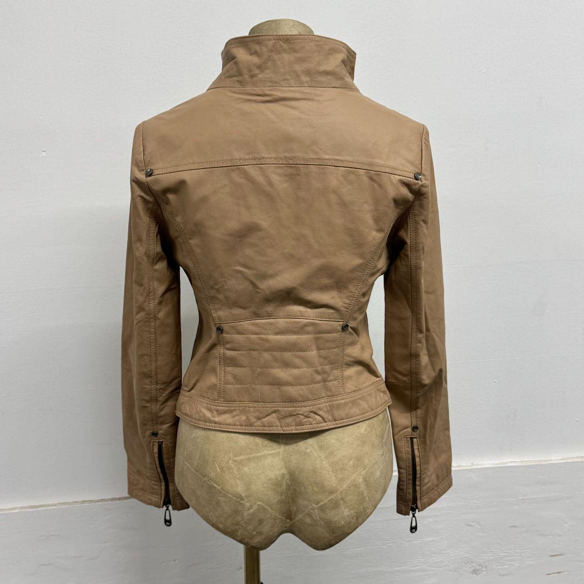 Vintage Tan Funnel Neck Asymmetric Avant Garde Leather Jacket