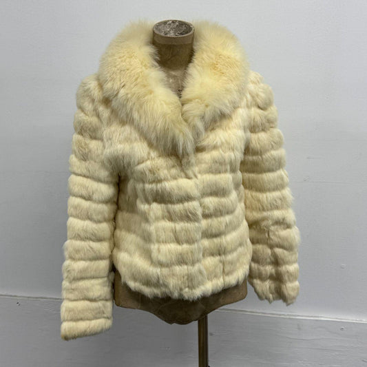 Vintage Cream White Rabbit & Fox Fur Jacket Coat