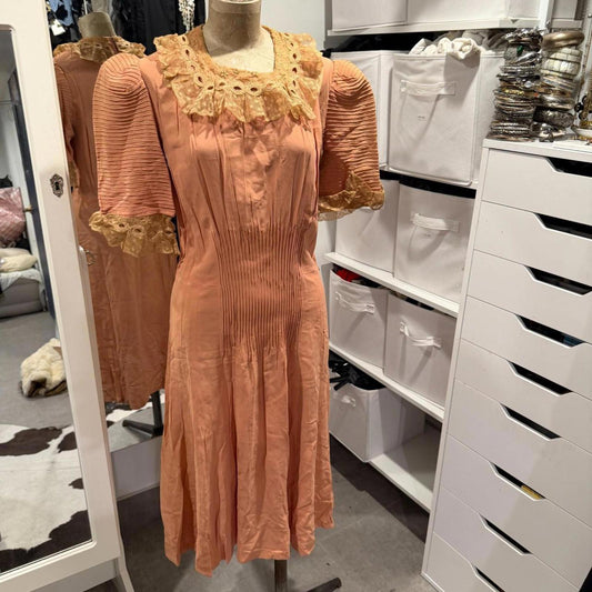 OOAK 1930s Antique Vintage Peach Pink Silk Day Dress