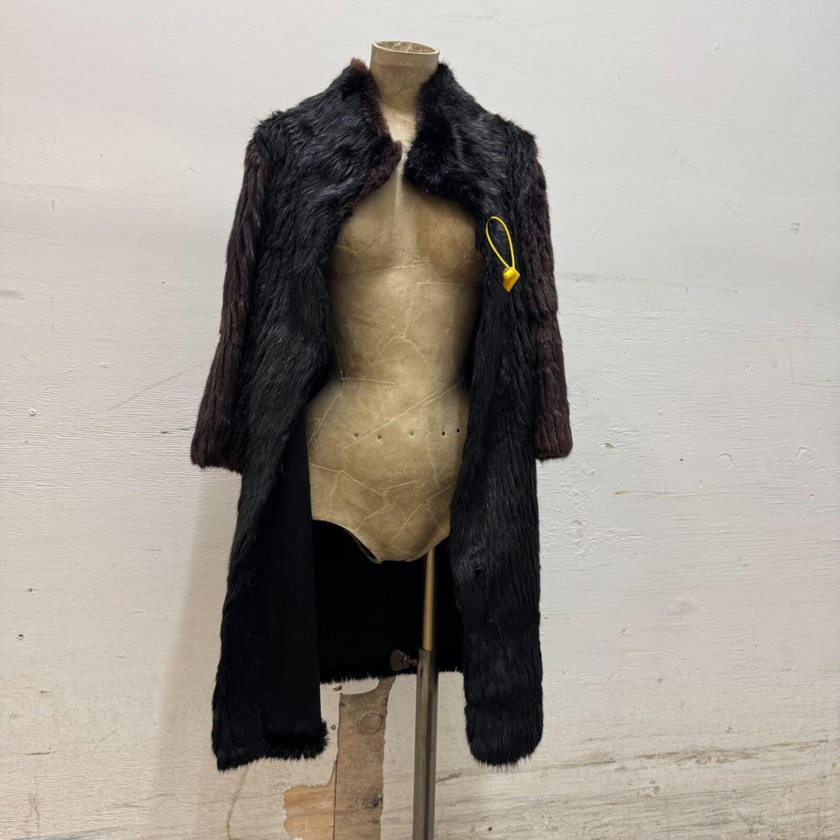 Y2K Vintage Espresso Brown Muskrat Fur Longline Coat