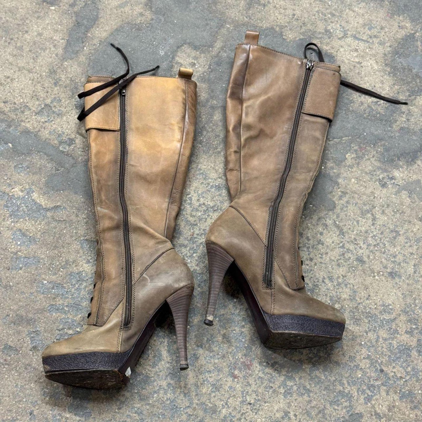 Vintage Miss Sixty brown Genuine Leather Lace-Up Tall Knee High Platform Boots