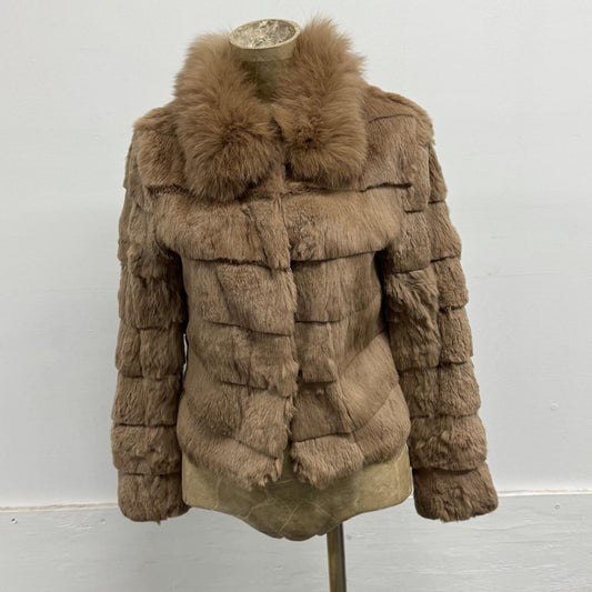 Vintage Y2K Light Brown Rabbit & Fox Fur Jacket Coat