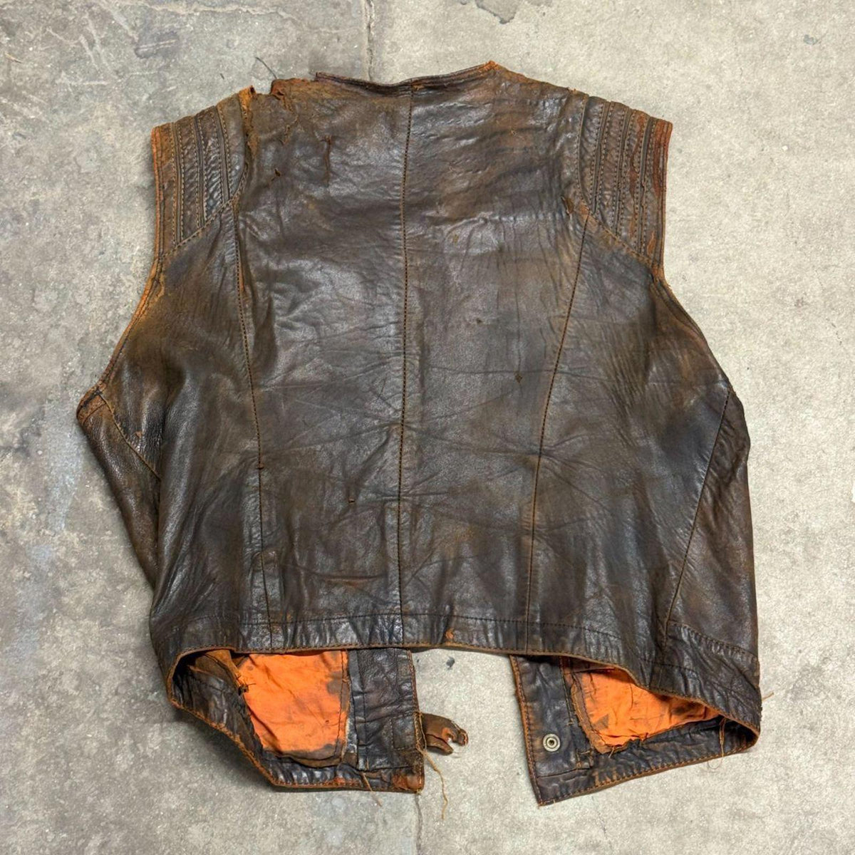 Vintage 60s 70s Leather Fur Western Film Costume Vest Distressed Thrashed