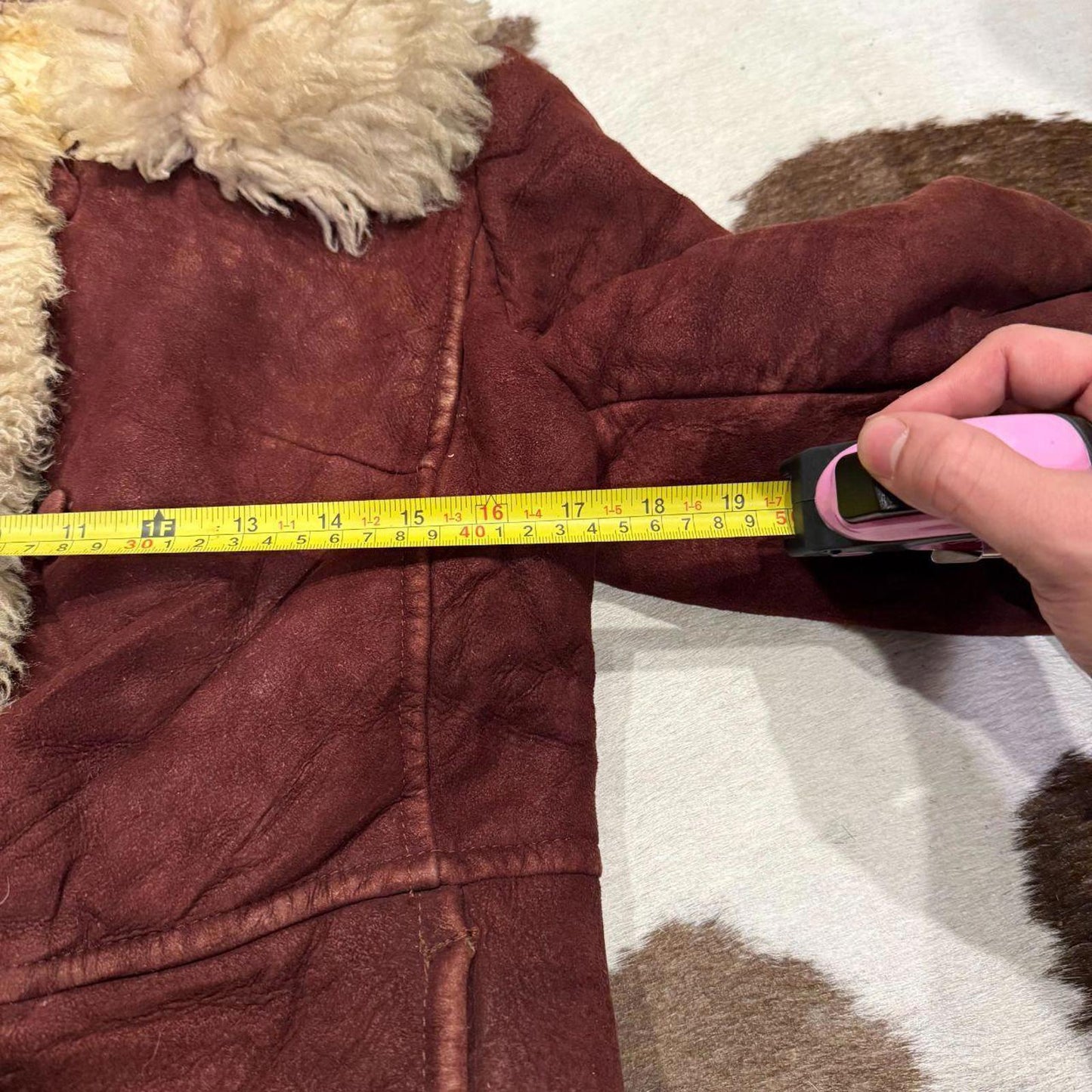 70s Vtg Red Suede Sheepskin Penny Lane Afghan Trench Coat