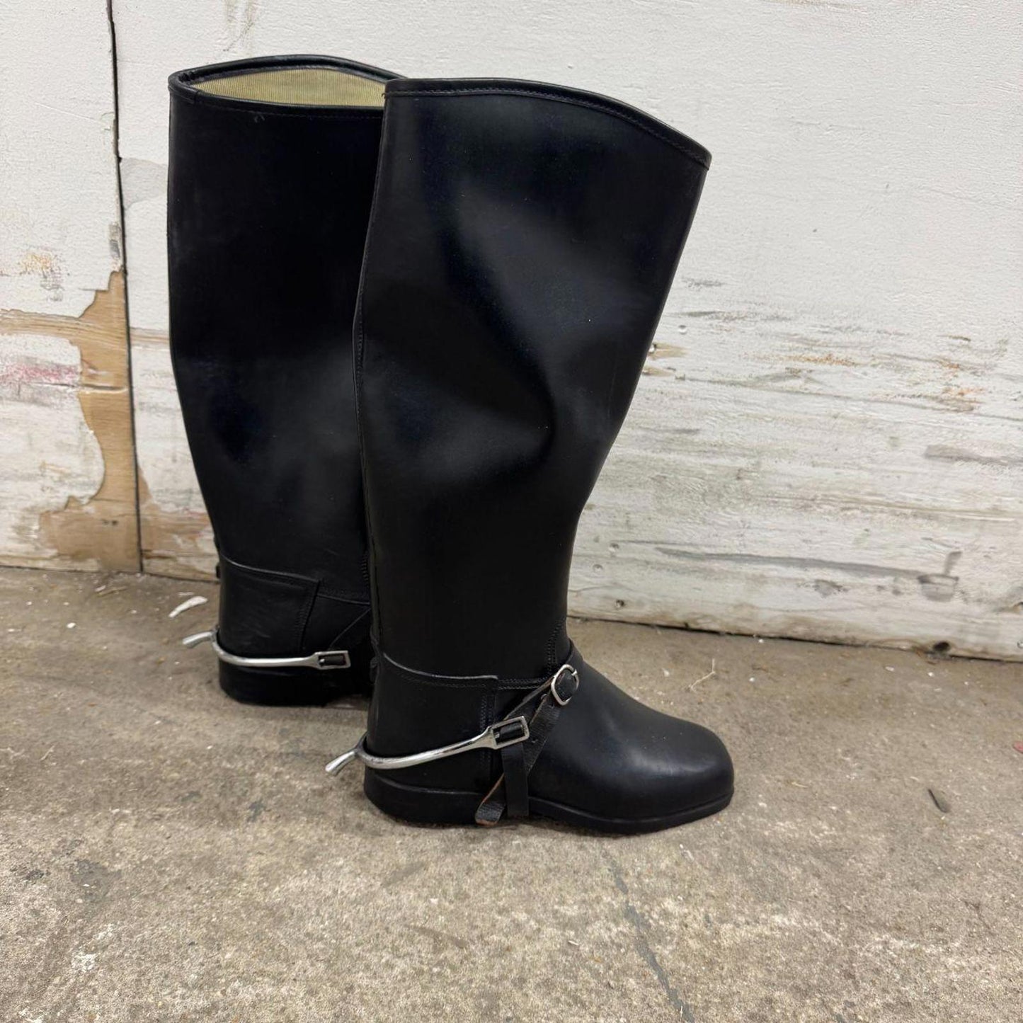 Y2K Vintage Black Leather & Rubber Riding Rain Boots