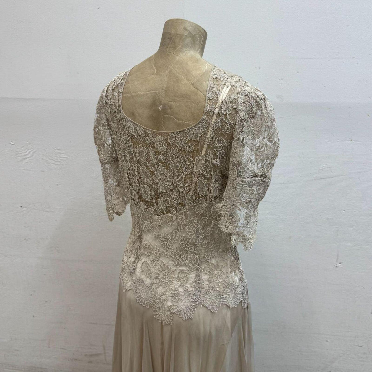 Antique Vintage 30s Livingston Bros. Lace & Silk Chiffon Dress Gown