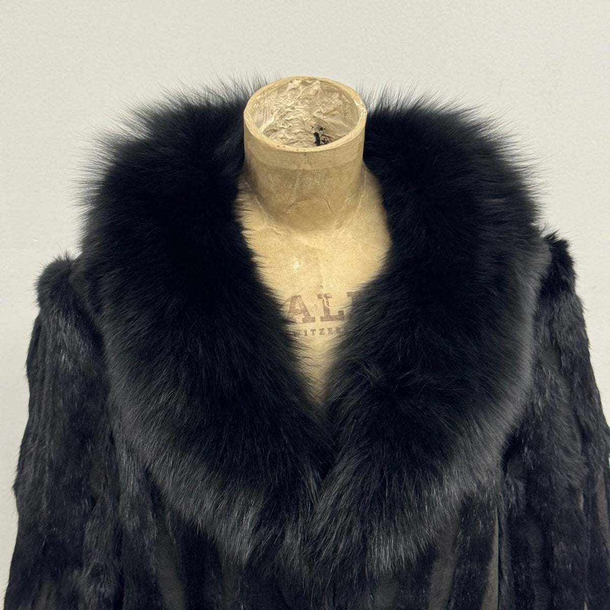 Vintage Y2K Black Rabbit & Fox Fur Pierced Jacket Coat
