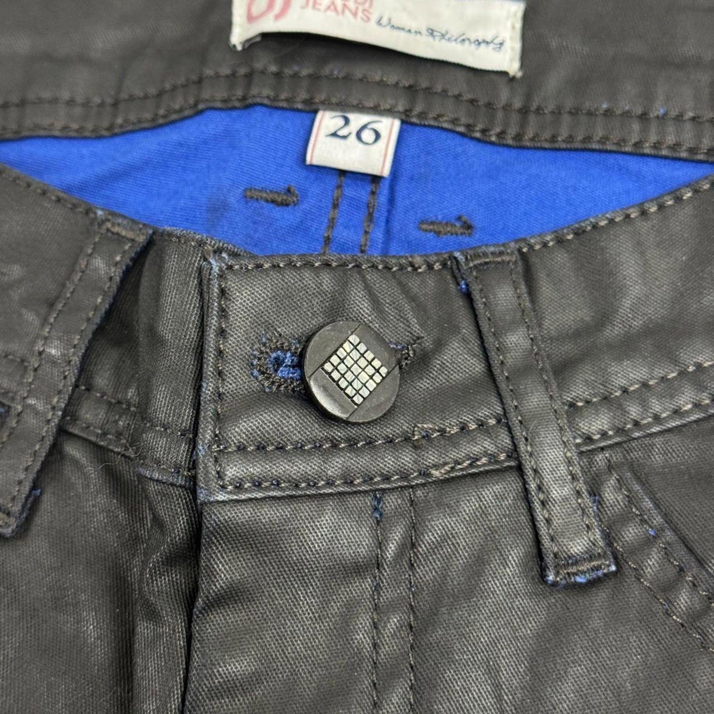 Vintage Gaudi Jeans Low Rise Black Waxed Skinny Jeans 26