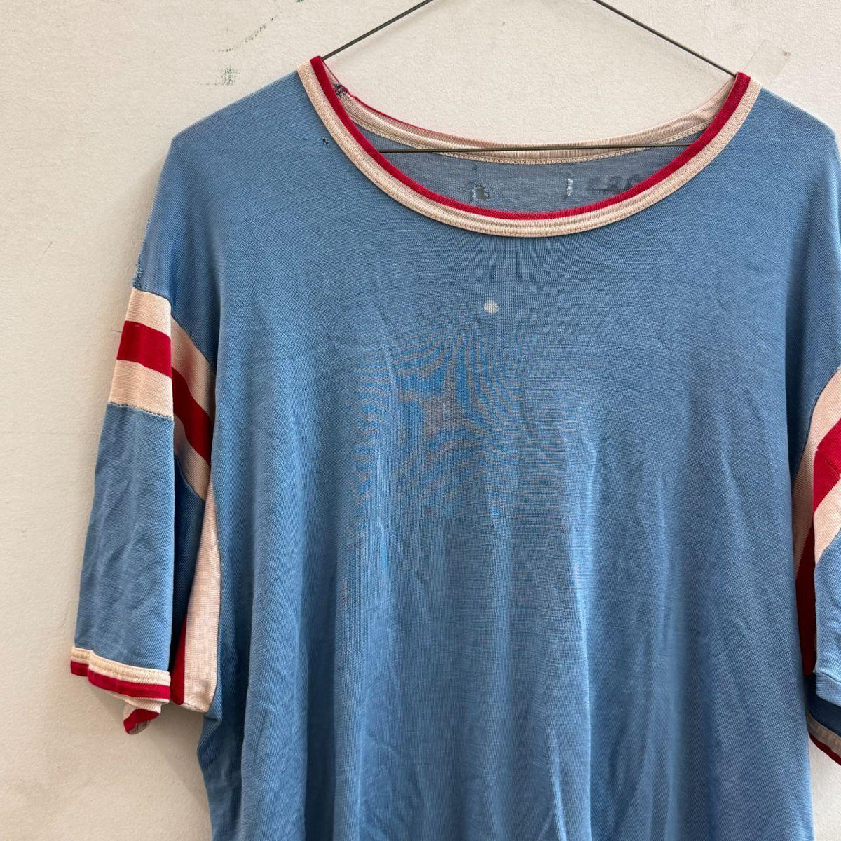 Vintage 1970s Faded Blue Stitched Patch "33" Ringer Athletic Jersey