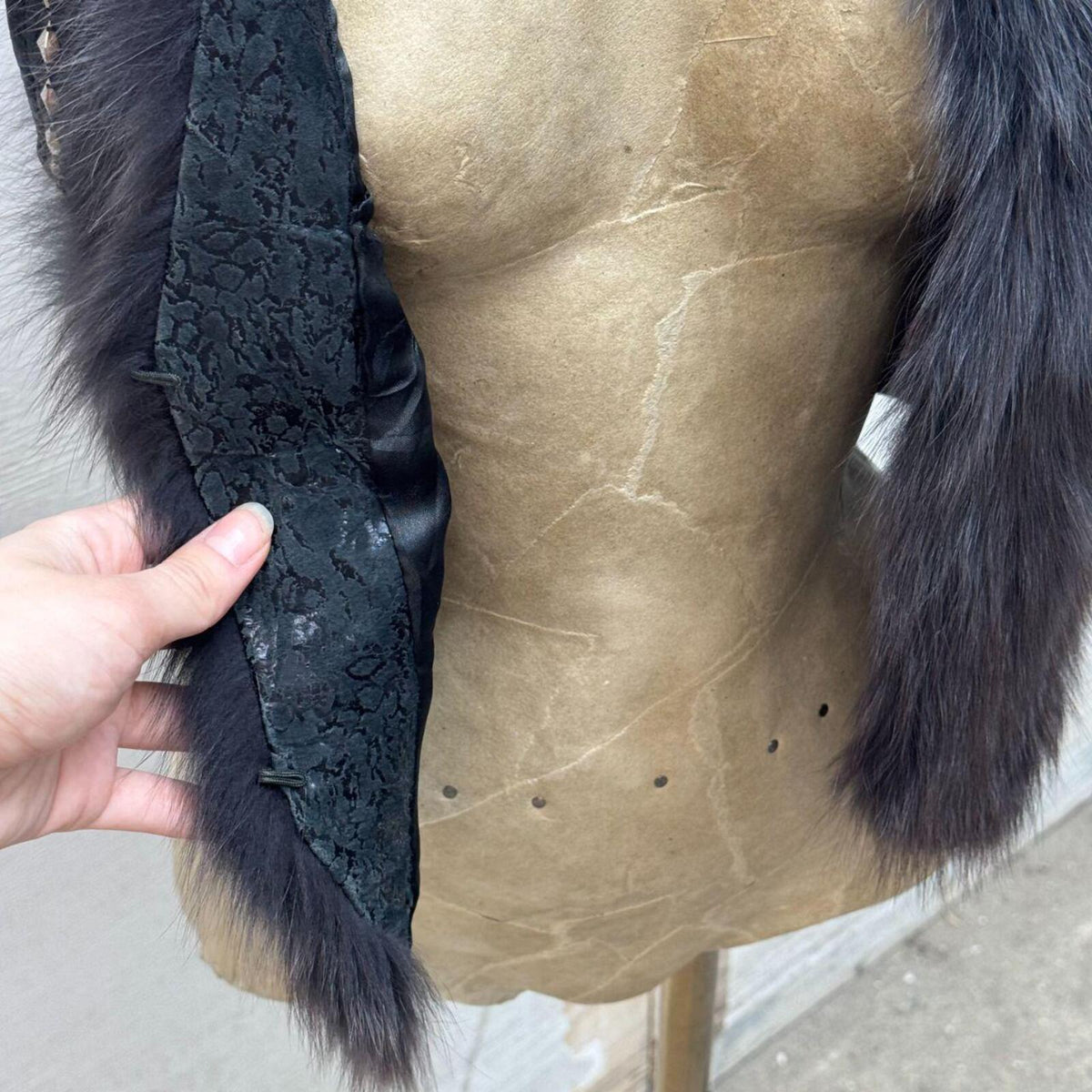 Vintage Charcoal Gray Y2K Studded Fox Fur Statement Vest