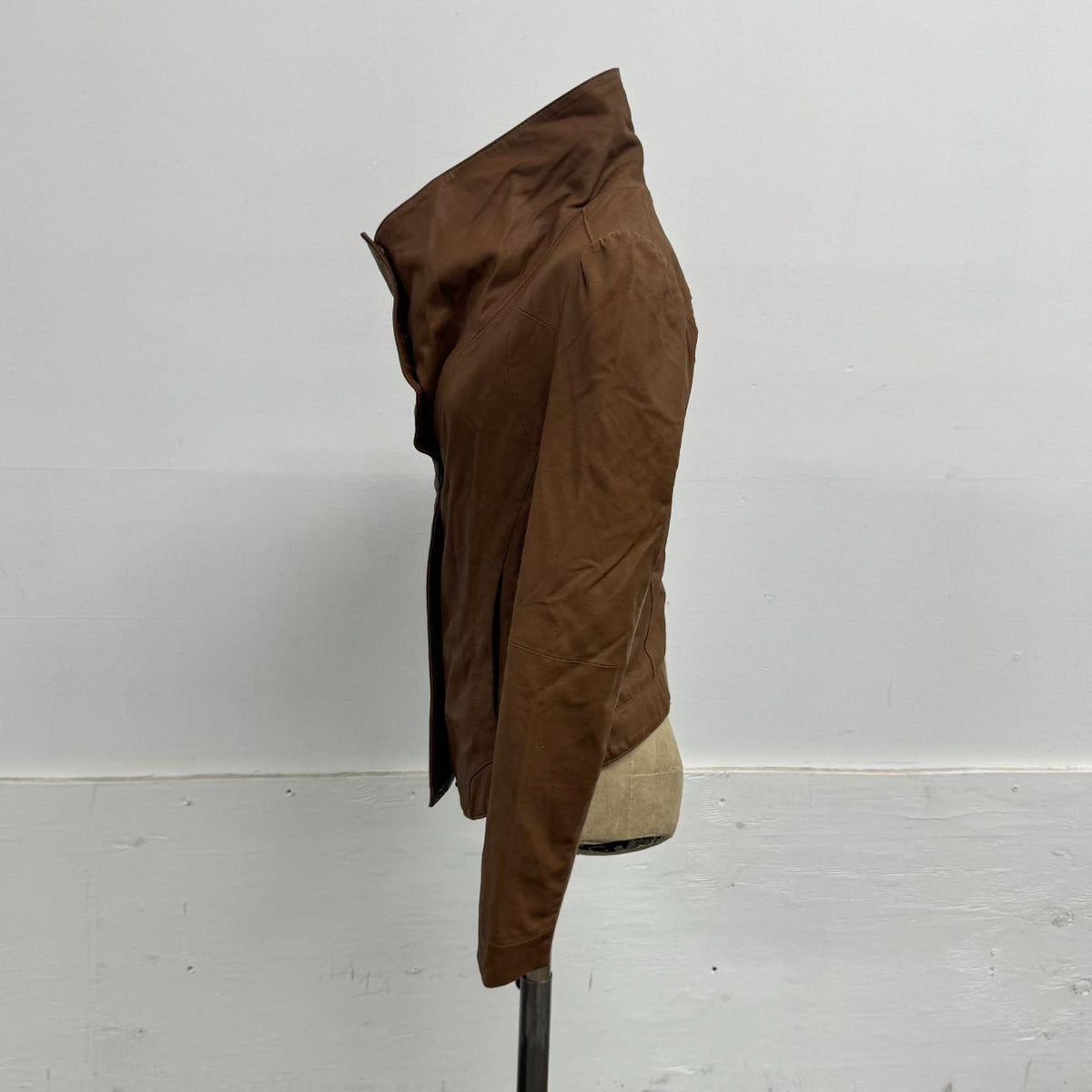 Vintage Tan Funnel Neck Asymmetric Avant Garde Leather Jacket