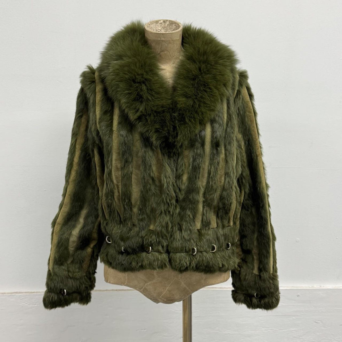 Vintage Y2K Green Rabbit & Fox Fur Pierced Jacket Coat