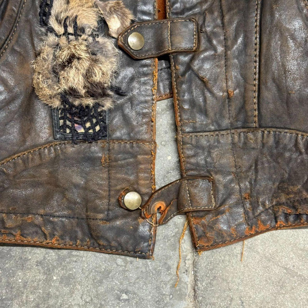 Vintage 60s 70s Leather Fur Western Film Costume Vest Distressed Thrashed