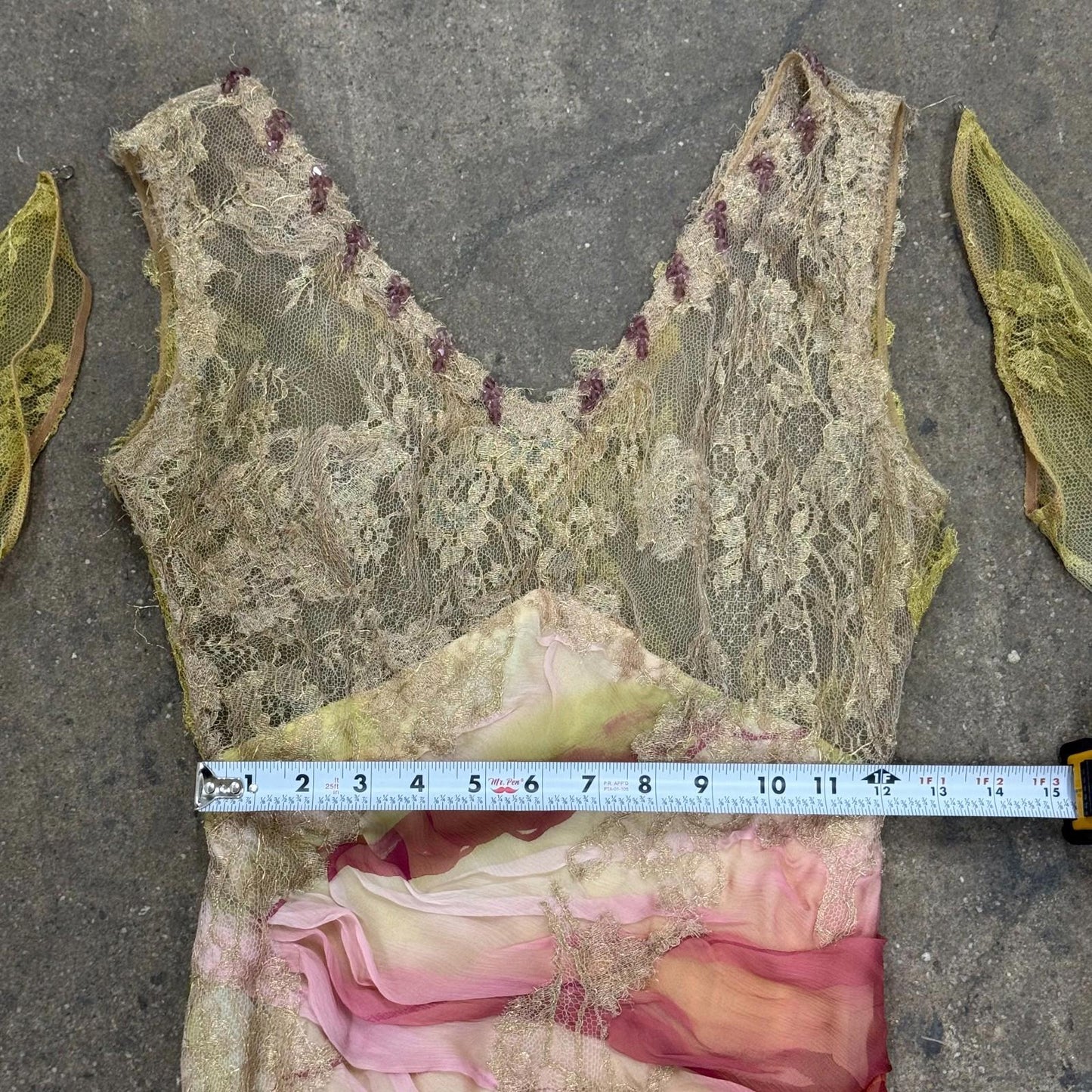 Vintage Y2K European Beaded Silk Lace Ombré Gown Dress Detachable Sleeves