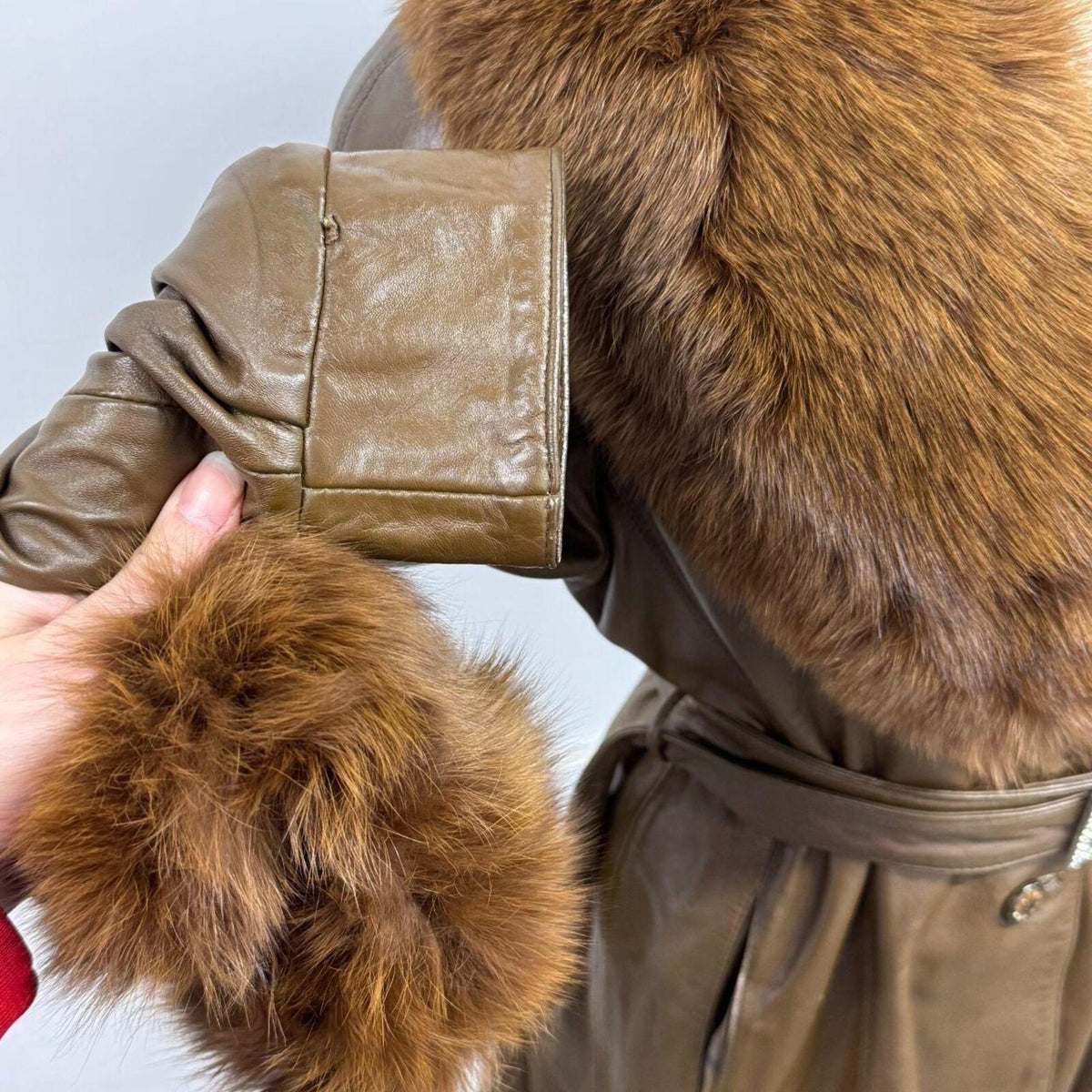 Vintage Y2K Brown Real Leather & Fox Fur "Mob Wife" Trench Coat