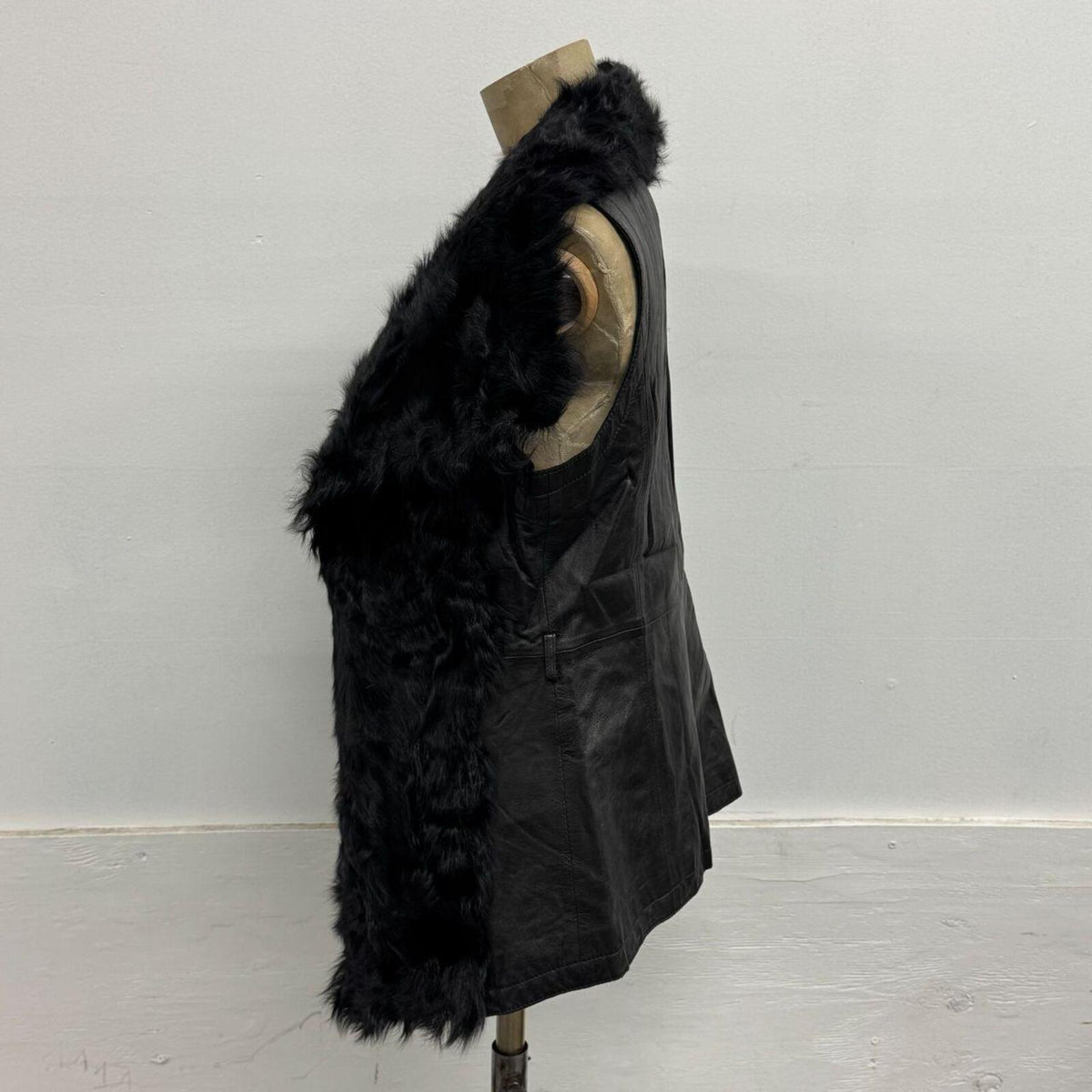 Vintage Y2K Black Wool & Leather Vest