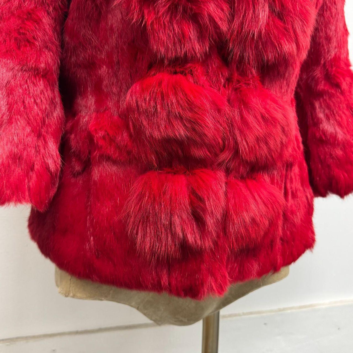 Vintage Y2K Red Rabbit & Fox Fur Jacket Coat