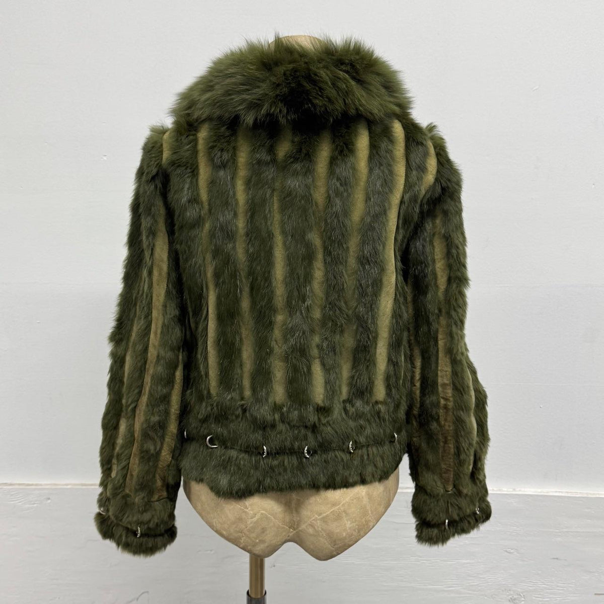 Vintage Y2K Green Rabbit & Fox Fur Pierced Jacket Coat