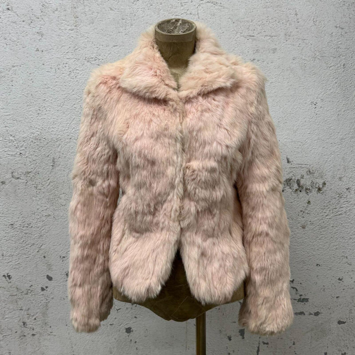 Vintage Y2K Blossom-Pink Rabbit Fur Jacket Coat