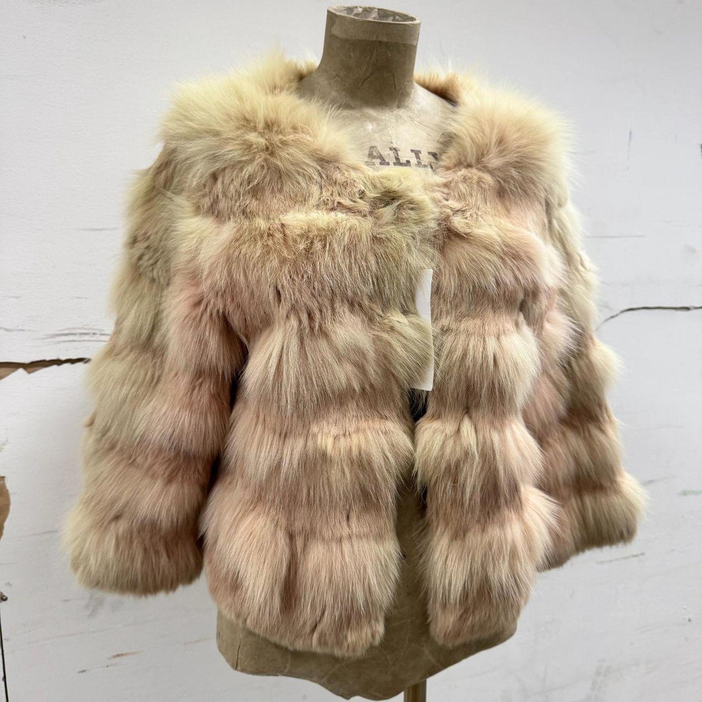 Vintage Y2K Pink Fox & Rabbit Fur Cropped Statement Coat