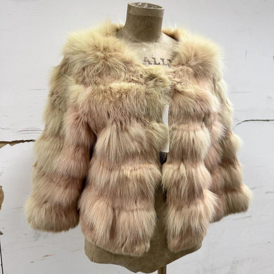 Vintage Y2K Pink Fox & Rabbit Fur Cropped Statement Coat