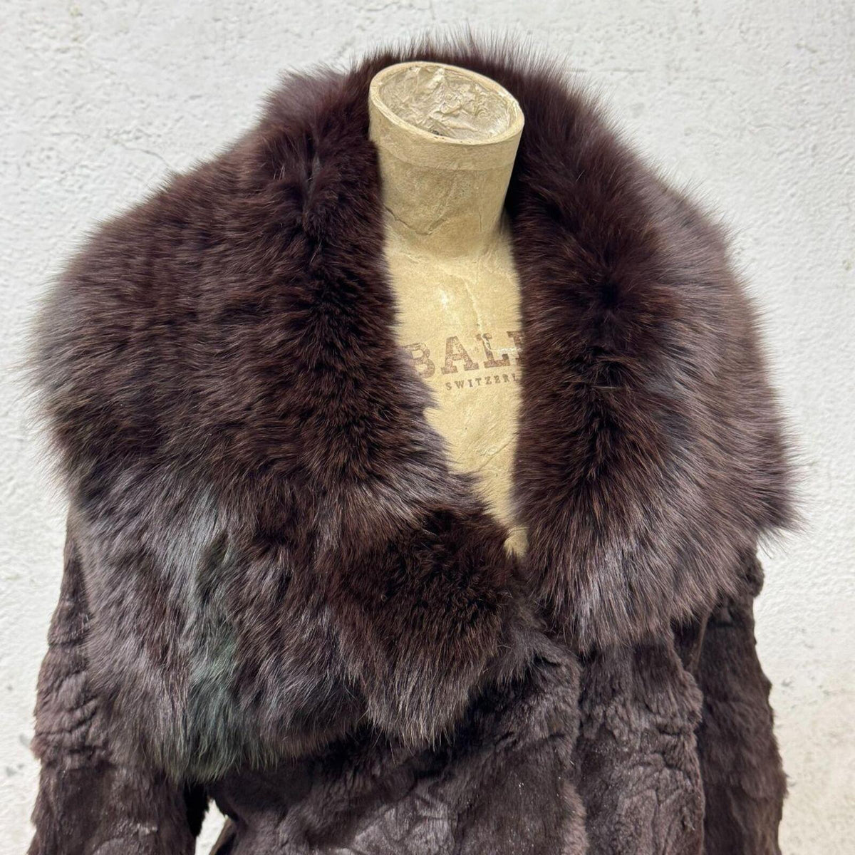 Vintage Brown Rabbit Fur Jacket with Fox Fur Trim Coat