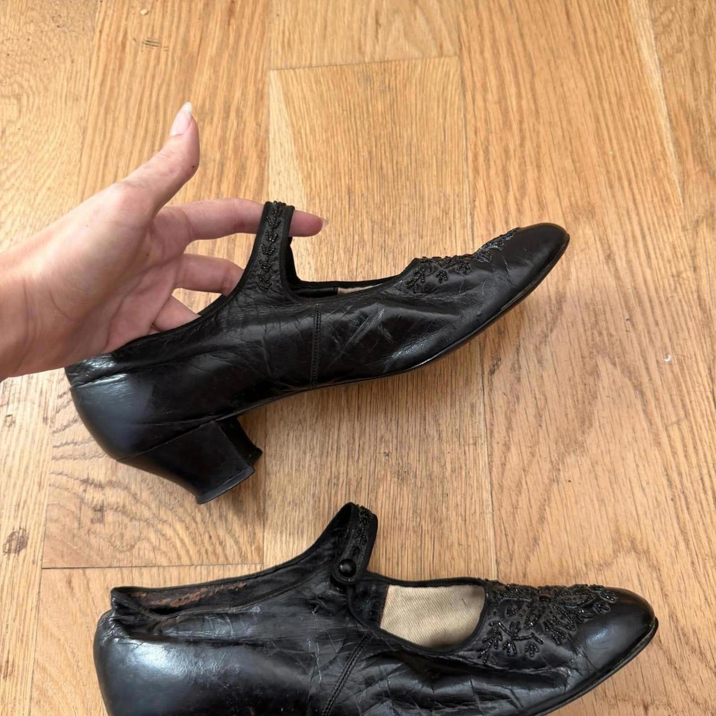 c. 1910s–1920s Sorosis Beaded Leather Mary Janes – Edwardian Antique Heels