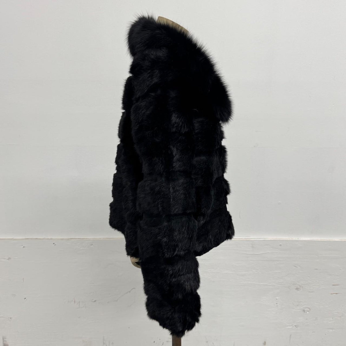 Vintage Y2K Black Rabbit & Fox Fur Jacket Coat