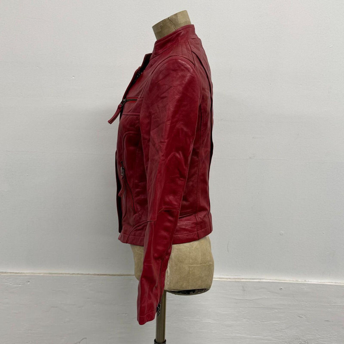 Vintage Red Moto Leather Racing Jacket