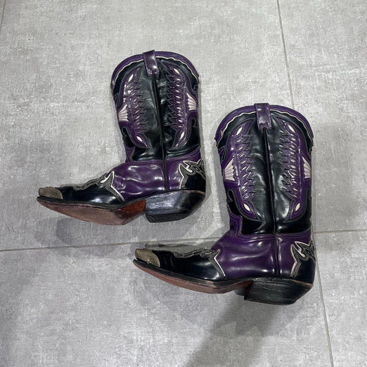 Vintage Sendra Purple Leather Cowboy Boots w/ Metal Toe Cap