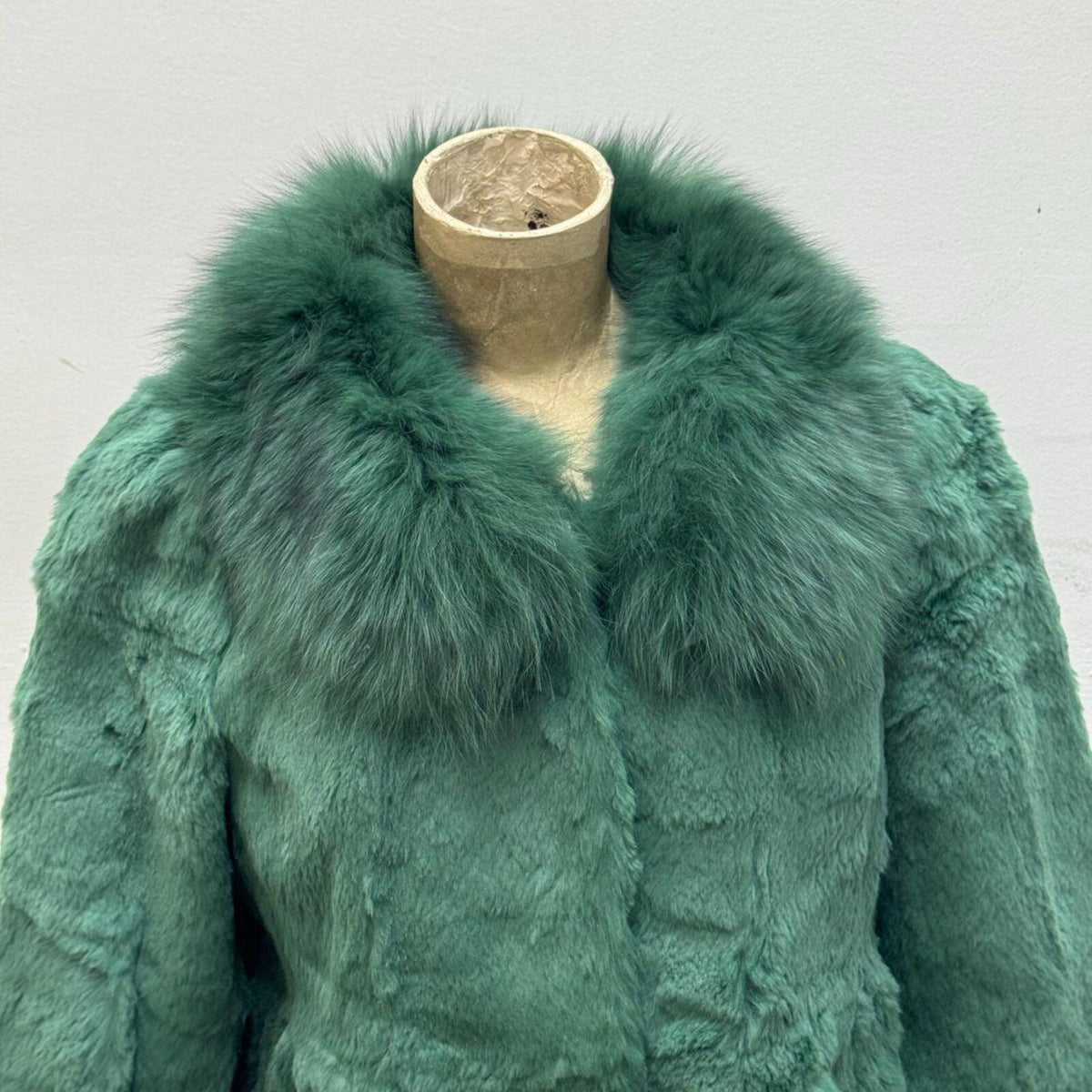 Vintage Green Rabbit & Fox Fur Longline Jacket Coat