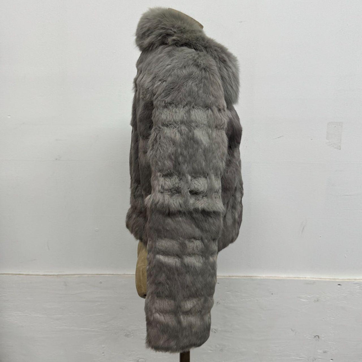 Vintage Y2K Gray Rabbit & Fox Fur Jacket Coat