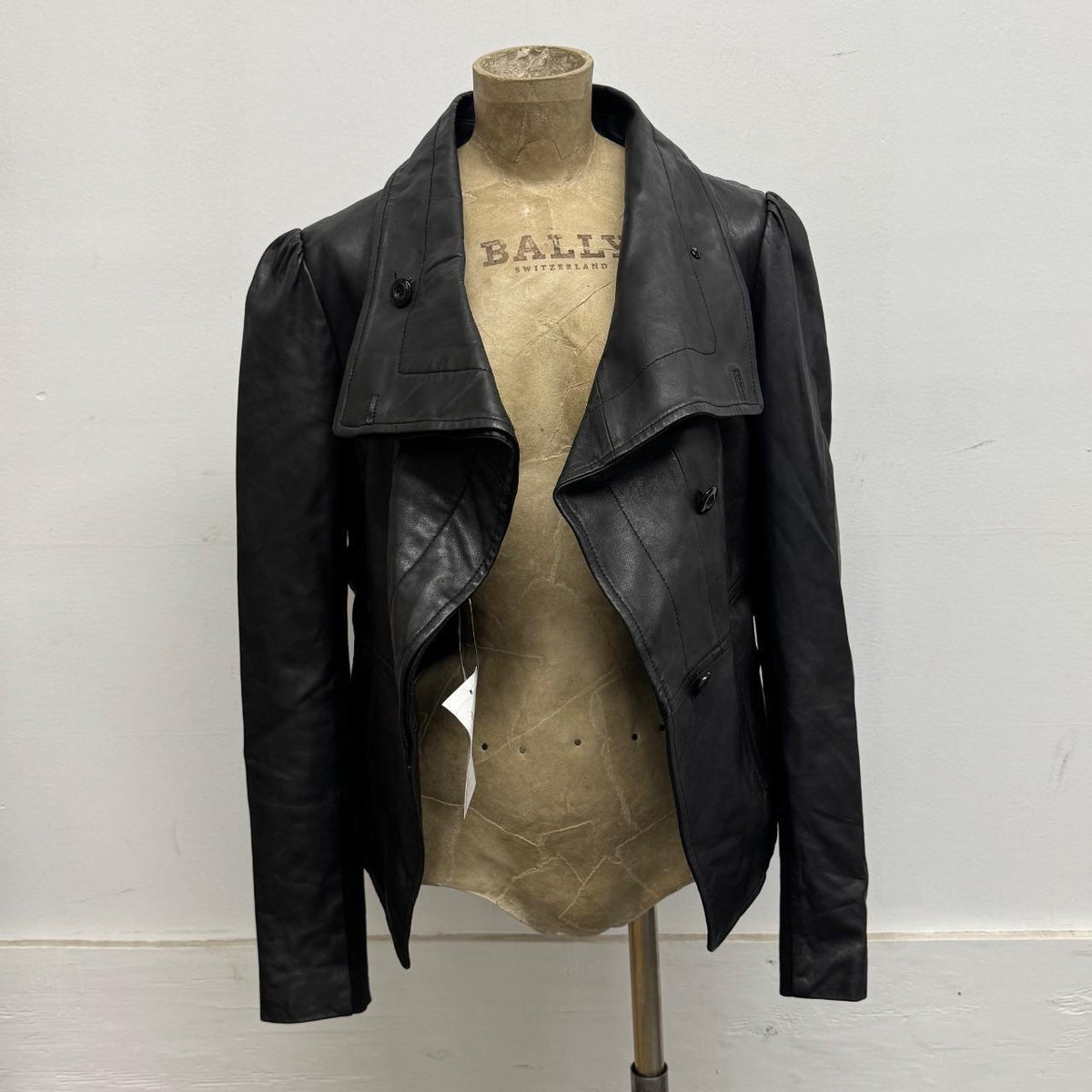 Vintage Black Funnel Neck Asymmetric Avant Garde Leather Jacket