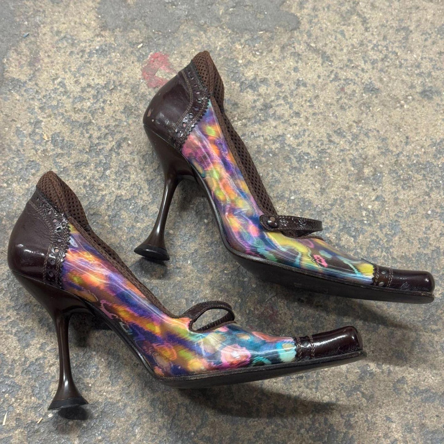 Archival Y2K Miu Miu Holographic Brogue Mary Jane Heels