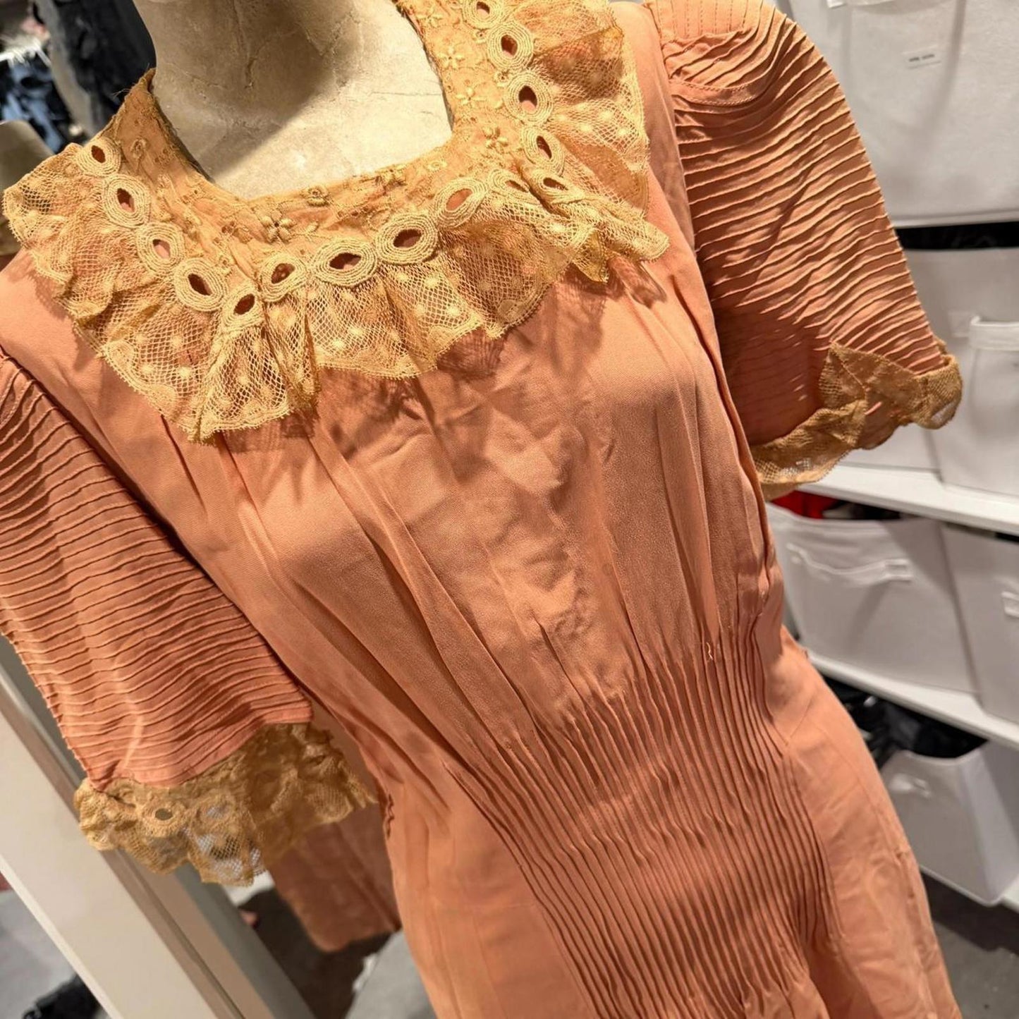 OOAK 1930s Antique Vintage Peach Pink Silk Day Dress