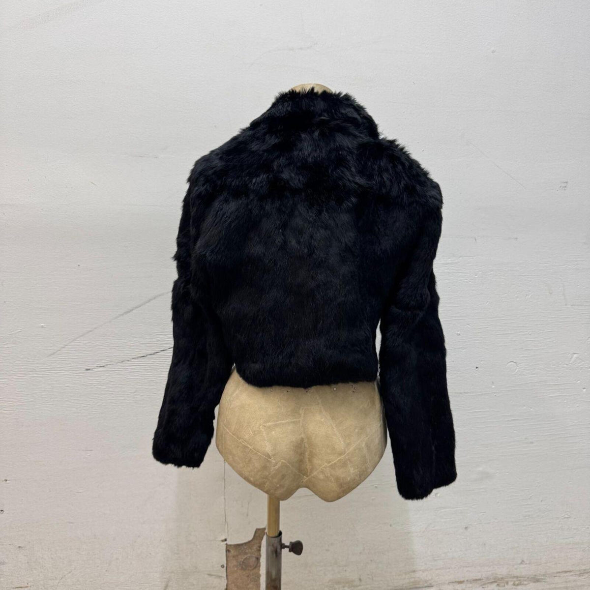 Y2K Vintage Black Rabbit Fur Cropped Jacket Coat