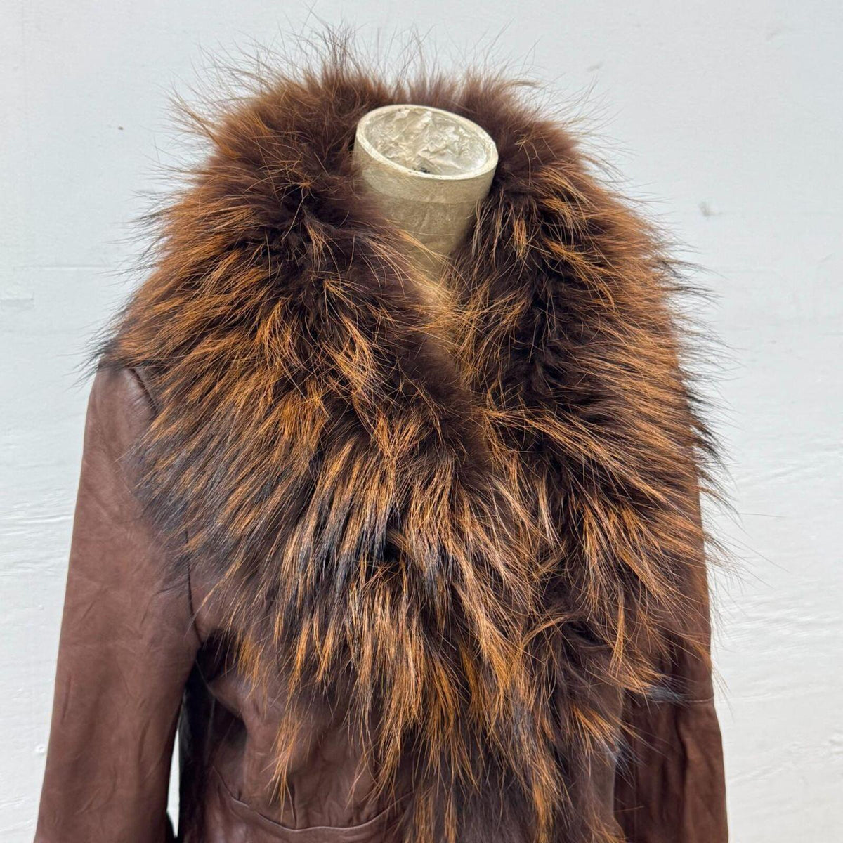 Vintage Y2K Sheepskin Leather & Raccoon Fur Penny Lane Jacket Coat