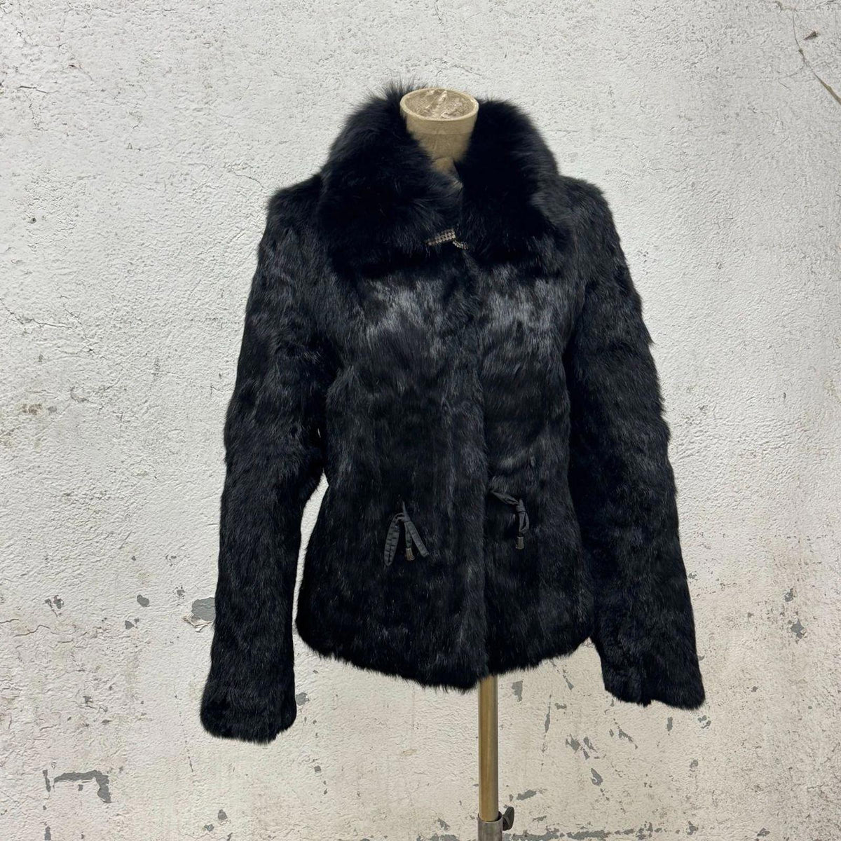 Vintage Y2K Jet-Black Rabbit & Fox Fur Jacket S Coat