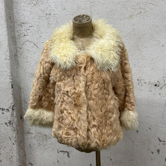 Vintage Y2K Pink Tan Cream Mod-Style Mongolian Wool Jacket