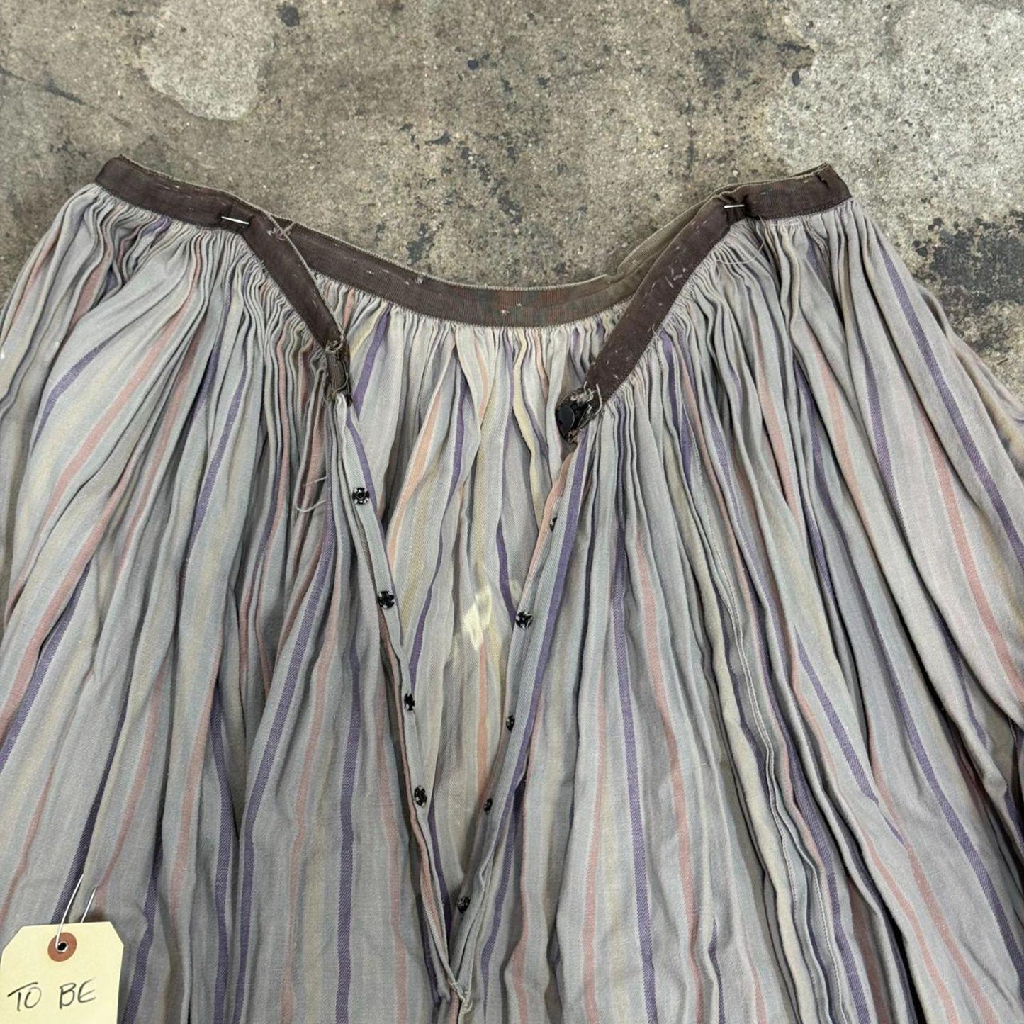 Vintage 40s does 1800s Edwardian Blue & Red Striped Cotton Prairie Maxi Skirt