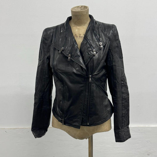 Vintage Black Leather Multi-Zip Patchwork Lambskin Moto Jacket
