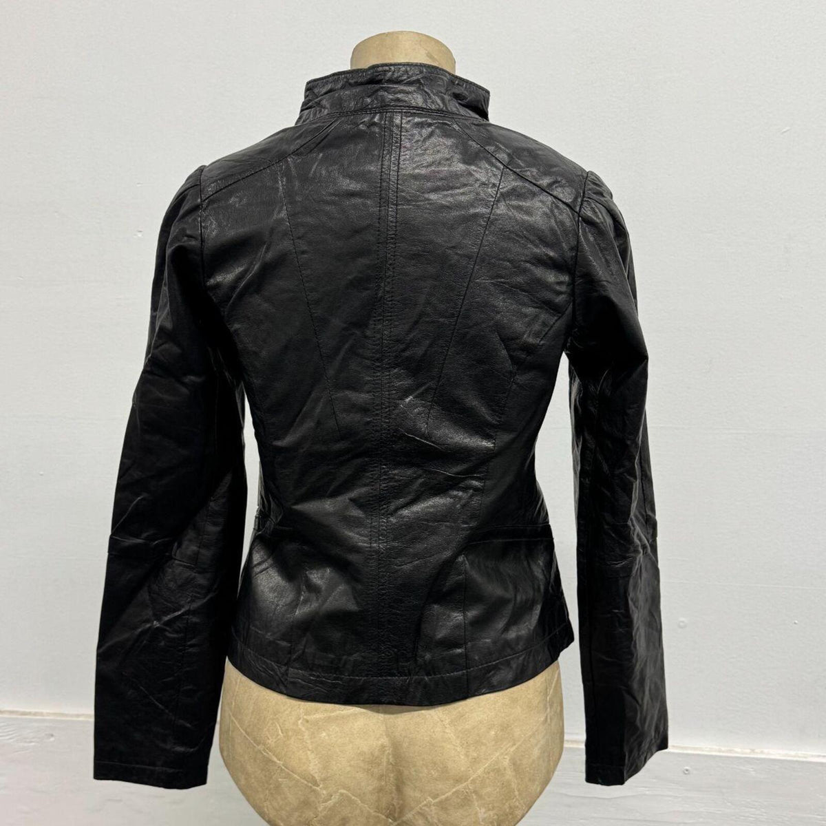 Vintage Black Funnel Neck Asymmetric Avant Garde Leather Jacket